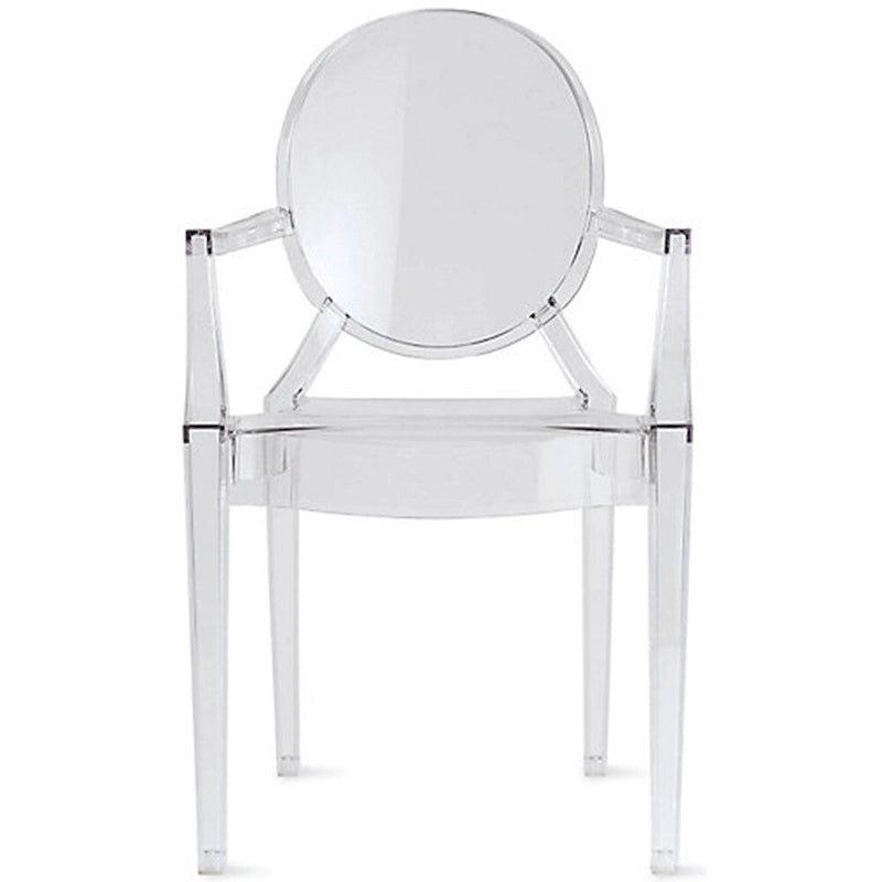 Fauteuil de salle à manger transparent en polycarbonate avec dossier ovale, en acrylique transparent, pour intérieur et extérieur