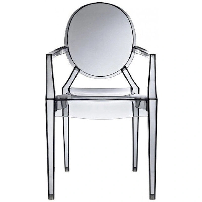 Fauteuil de salle à manger transparent en polycarbonate avec dossier ovale, en acrylique transparent, pour intérieur et extérieur