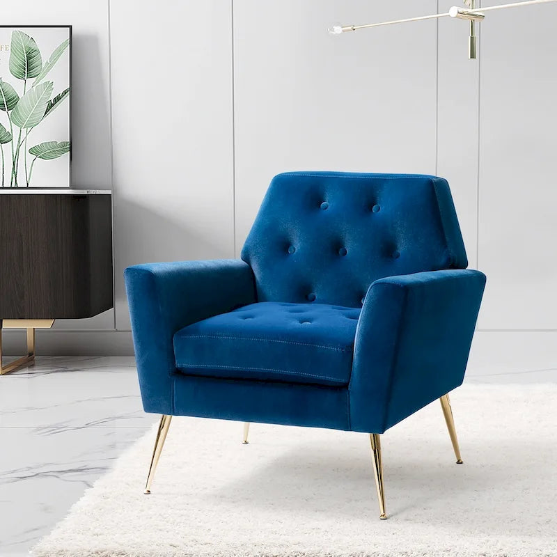 Fauteuil d'appoint capitonné en velours avec pieds en métal doré multicolore