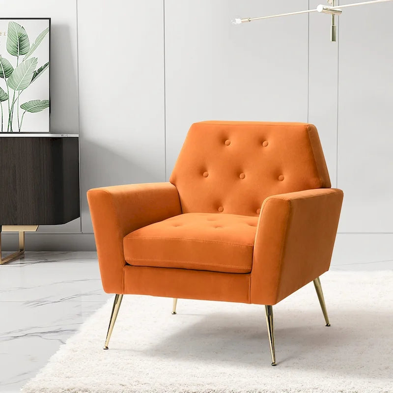 Fauteuil d'appoint capitonné en velours avec pieds en métal doré multicolore