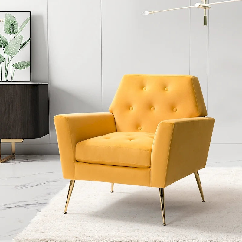 Fauteuil d'appoint capitonné en velours avec pieds en métal doré multicolore