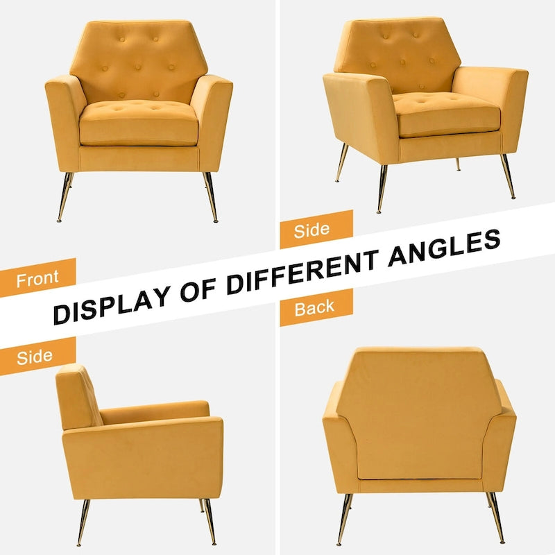 Fauteuil d'appoint capitonné en velours avec pieds en métal doré multicolore