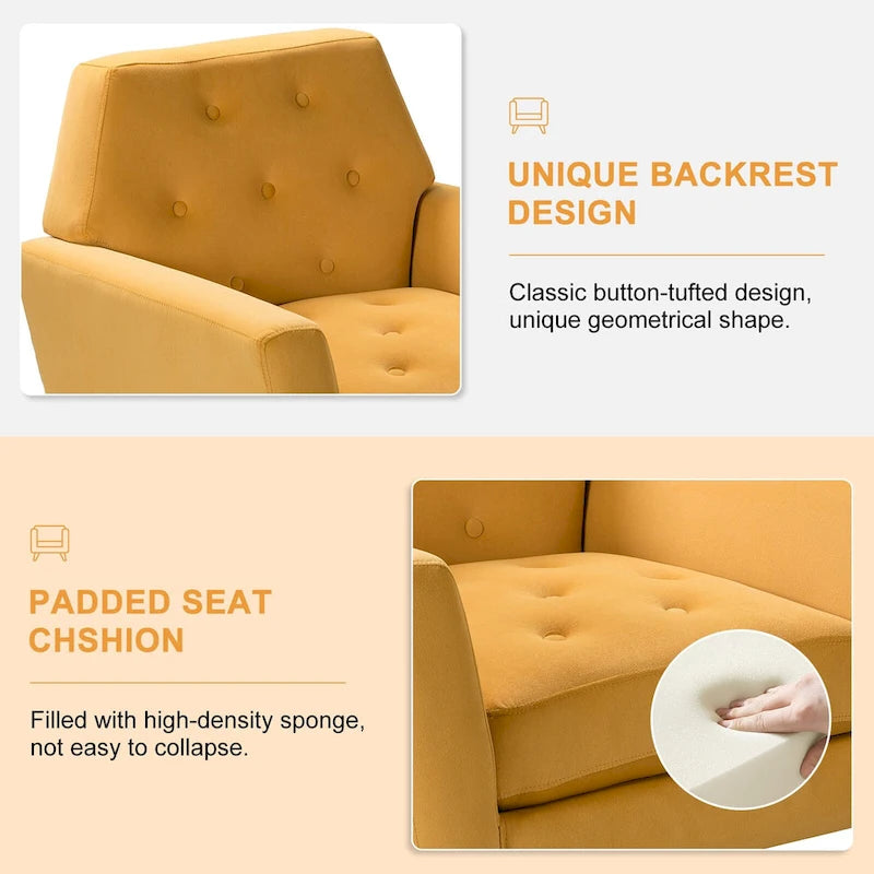Fauteuil d'appoint capitonné en velours avec pieds en métal doré multicolore