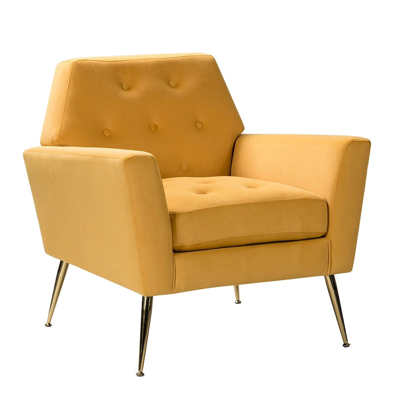 Fauteuil d'appoint capitonné en velours avec pieds en métal doré multicolore