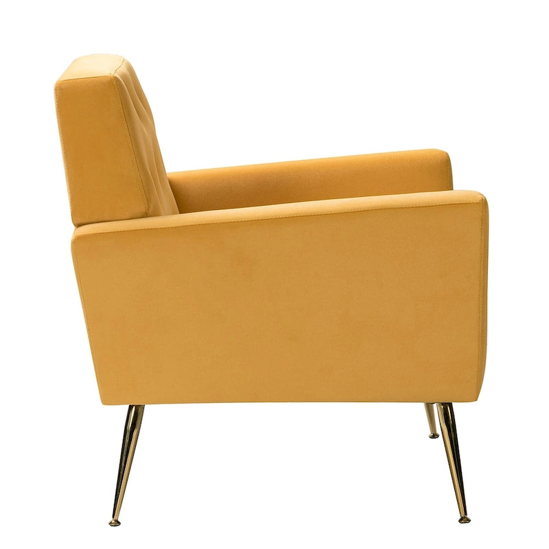 Fauteuil d'appoint capitonné en velours avec pieds en métal doré multicolore