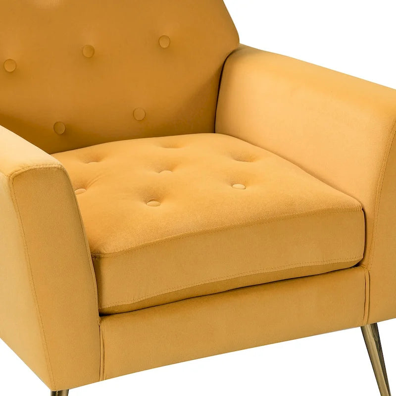 Fauteuil d'appoint capitonné en velours avec pieds en métal doré multicolore