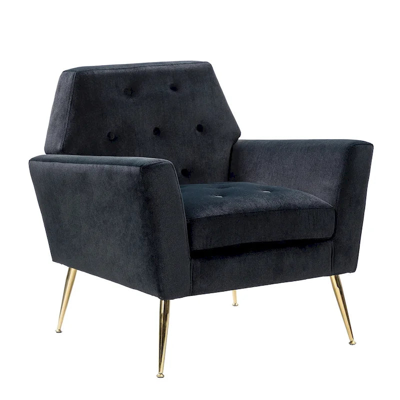 Fauteuil d'appoint capitonné en velours avec pieds en métal doré multicolore