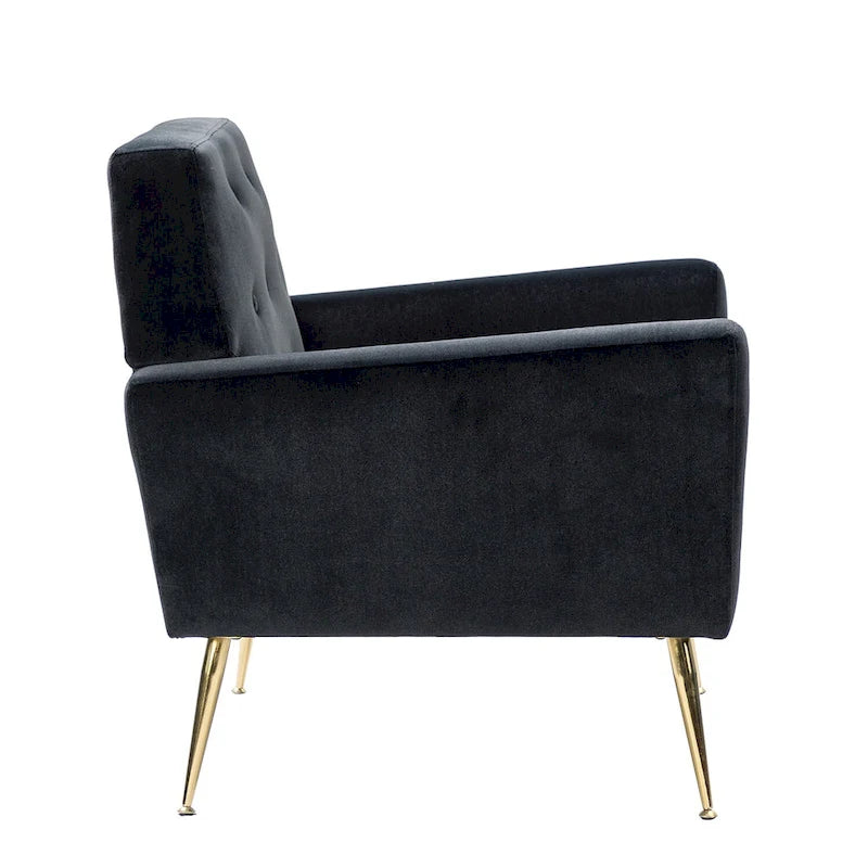 Fauteuil d'appoint capitonné en velours avec pieds en métal doré multicolore