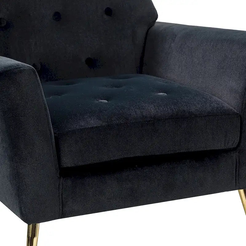 Fauteuil d'appoint capitonné en velours avec pieds en métal doré multicolore