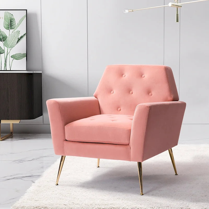 Fauteuil d'appoint capitonné en velours avec pieds en métal doré multicolore