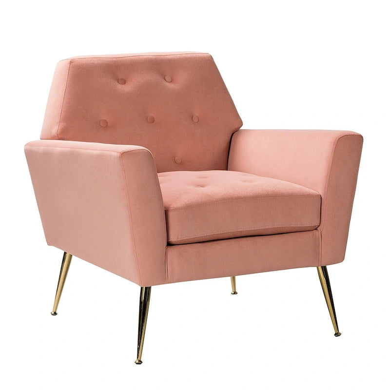 Fauteuil d'appoint capitonné en velours avec pieds en métal doré multicolore