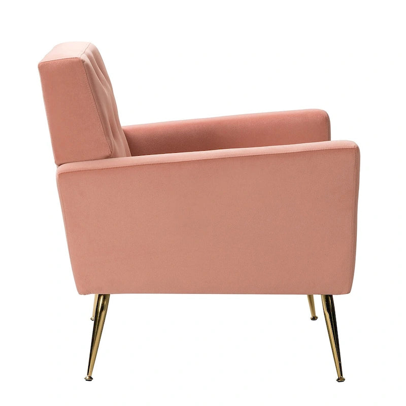 Fauteuil d'appoint capitonné en velours avec pieds en métal doré multicolore
