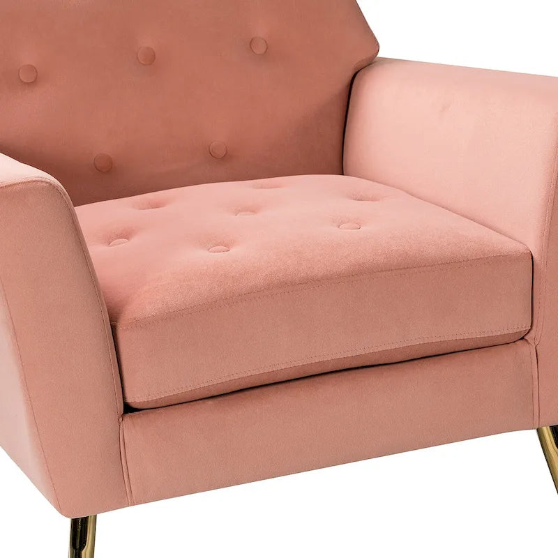 Fauteuil d'appoint capitonné en velours avec pieds en métal doré multicolore