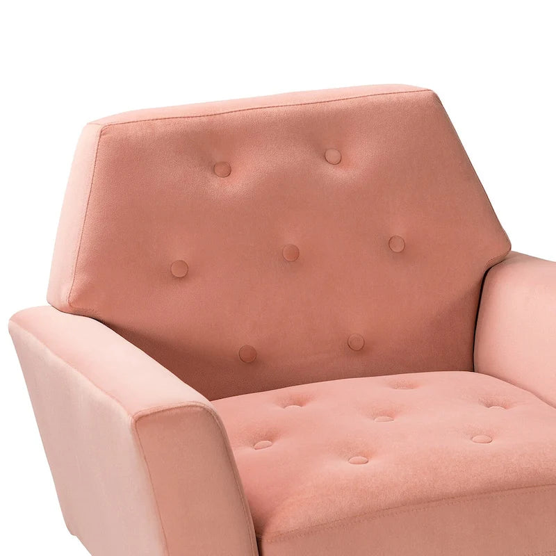 Fauteuil d'appoint capitonné en velours avec pieds en métal doré multicolore