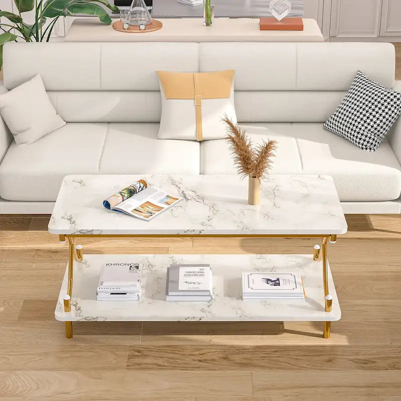 Table basse industrielle noire avec étagères ouvertes à 2 niveaux