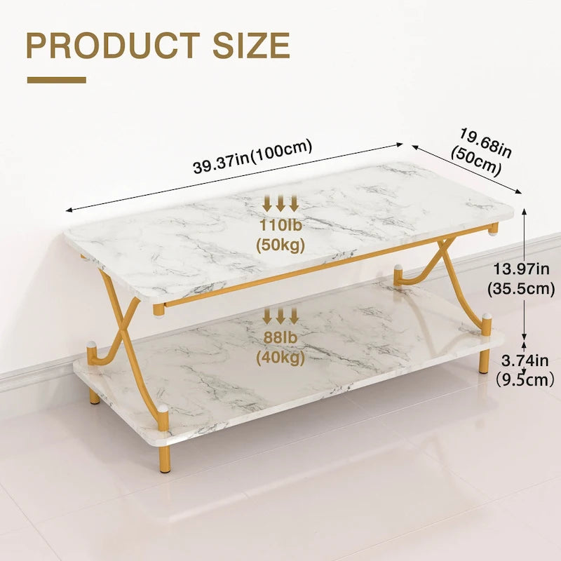Table basse industrielle noire avec étagères ouvertes à 2 niveaux