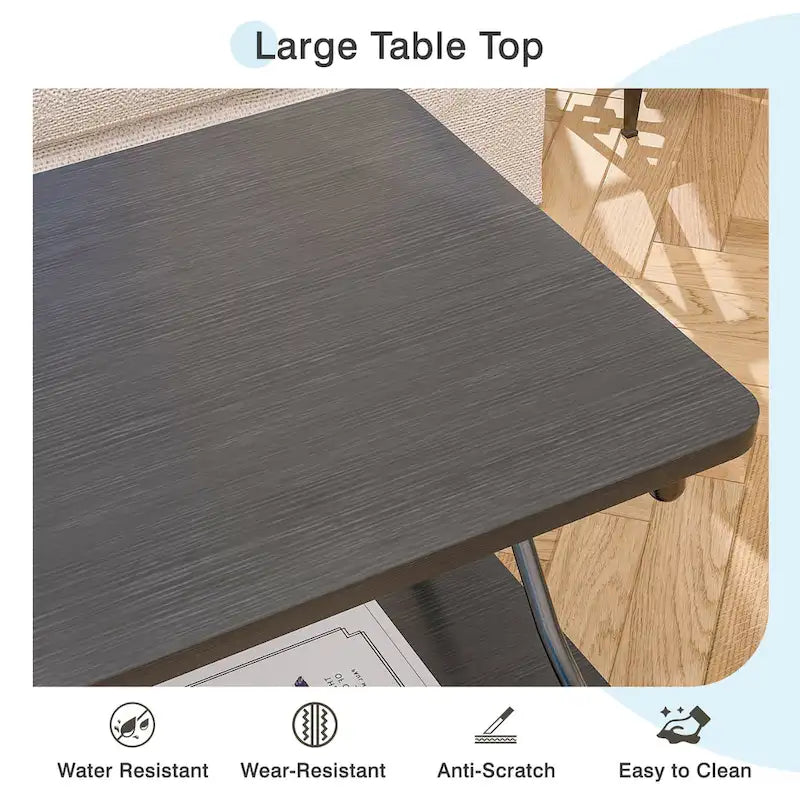 Table basse industrielle noire avec étagères ouvertes à 2 niveaux