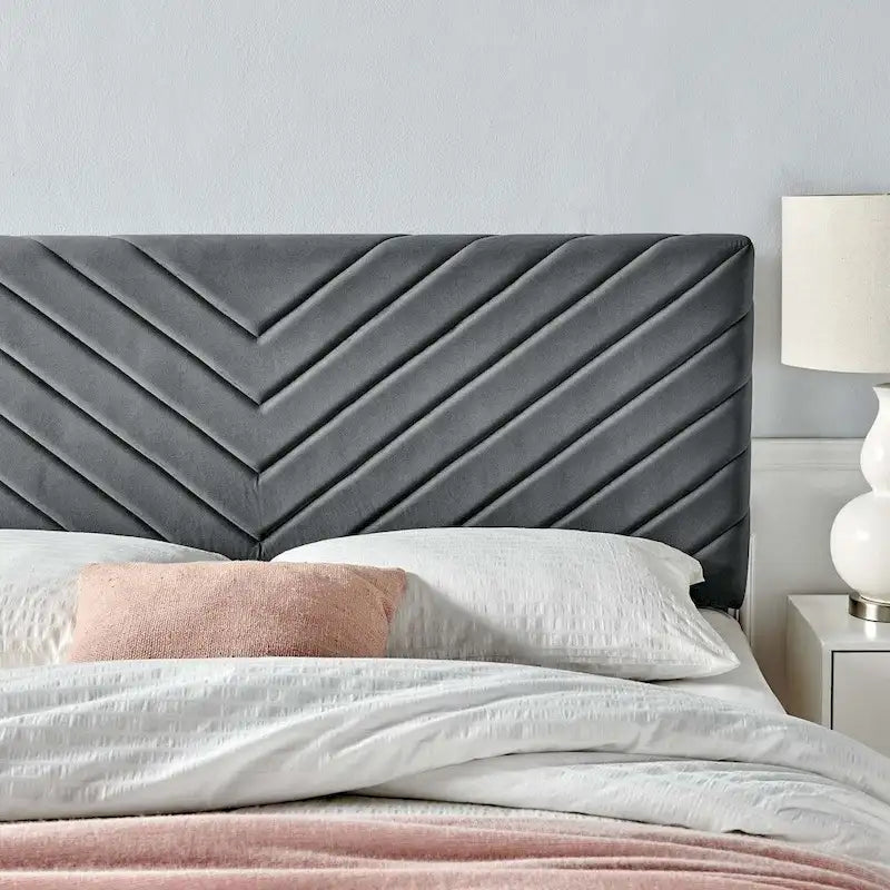 Tête de lit capitonnée en velours à chevrons pour lit double/grand lit, rectangulaire, pour chambre à coucher