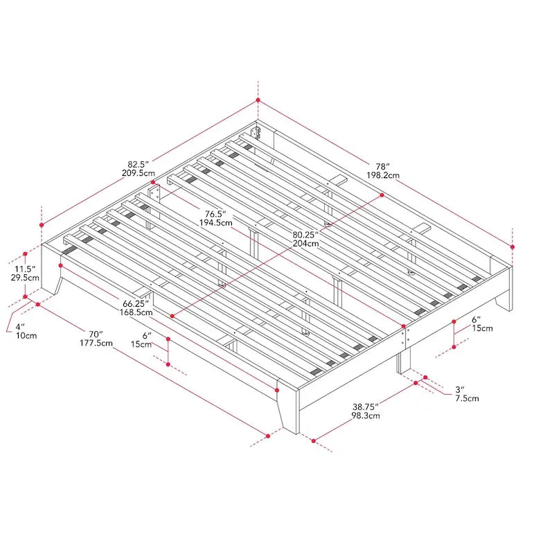 Cadre de lit plateforme minimaliste profil bas, finition bois de chêne naturel