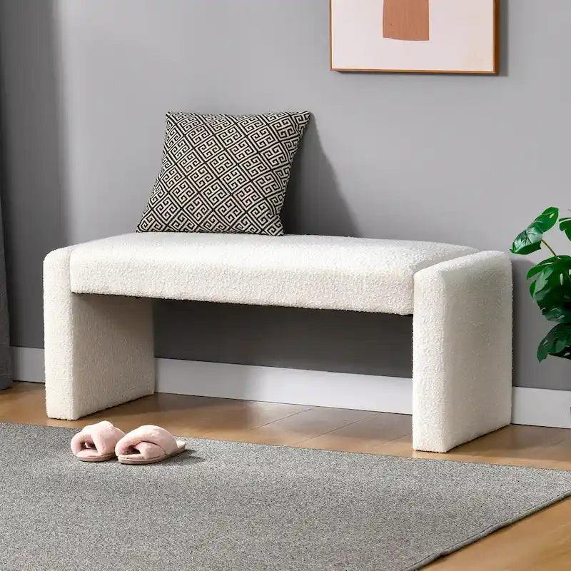 Banc d'appoint rembourré en bouclette blanche avec rembourrage en mousse style moderne