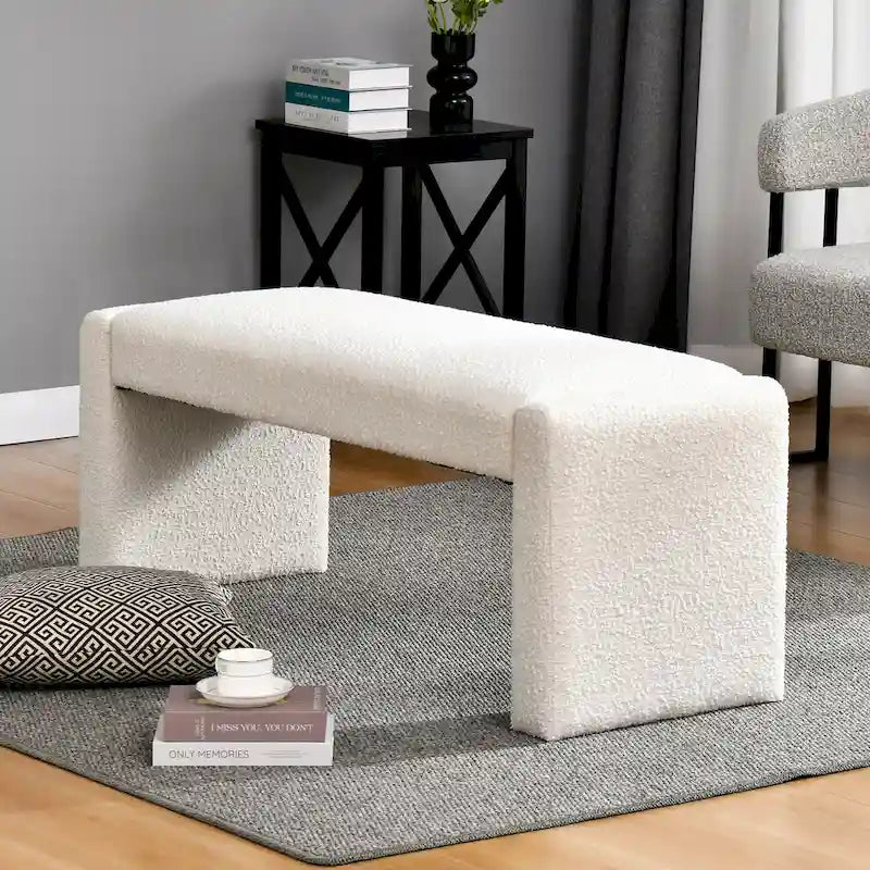 Banc d'appoint rembourré en bouclette blanche avec rembourrage en mousse style moderne