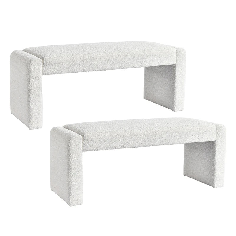 Banc d'appoint rembourré en bouclette blanche avec rembourrage en mousse style moderne