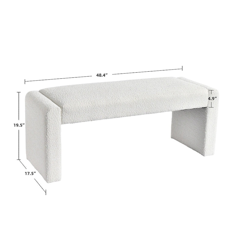 Banc d'appoint rembourré en bouclette blanche avec rembourrage en mousse style moderne