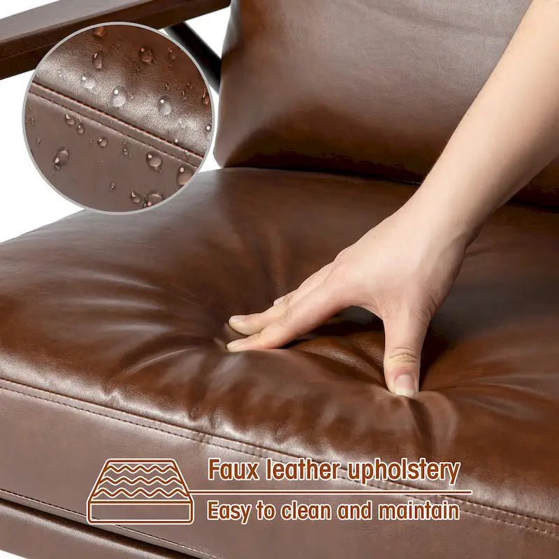 Fauteuil d'appoint moderne du milieu du siècle en similicuir avec accoudoirs en bois, noir