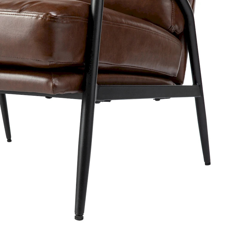 Fauteuil d'appoint moderne du milieu du siècle en similicuir avec accoudoirs en bois, noir