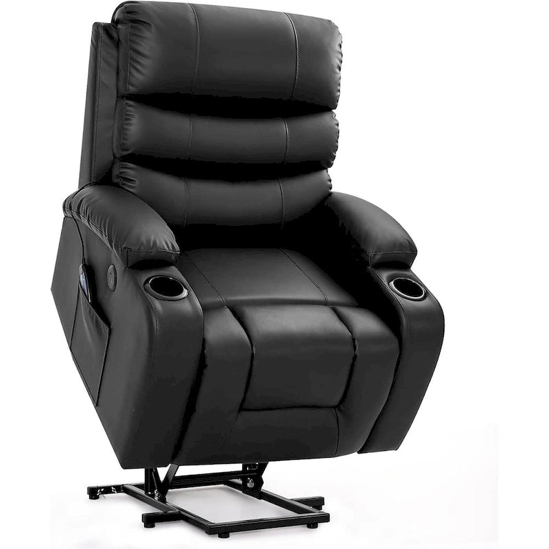 Fauteuil inclinable releveur avec fonction massage et chauffage, en cuir PU, porte-gobelets, port USB, marron et noir