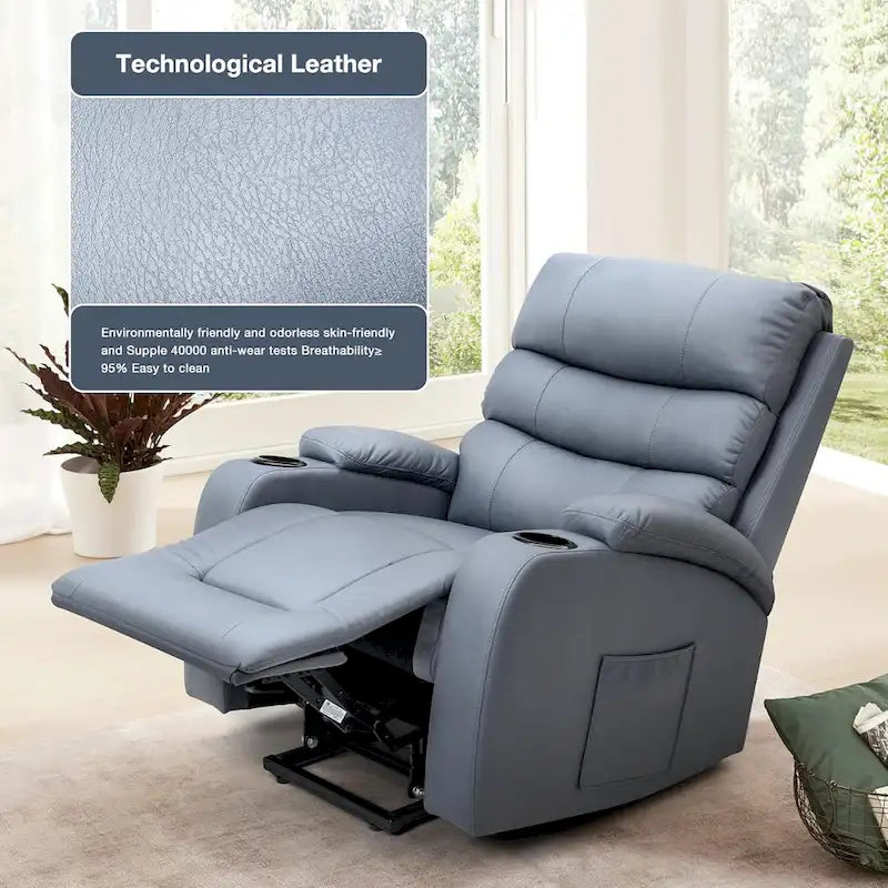 Fauteuil inclinable releveur avec fonction massage et chauffage, en cuir PU, porte-gobelets, port USB, marron et noir
