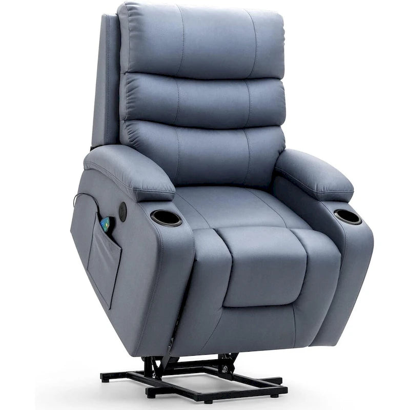 Fauteuil inclinable releveur avec fonction massage et chauffage, en cuir PU, porte-gobelets, port USB, marron et noir