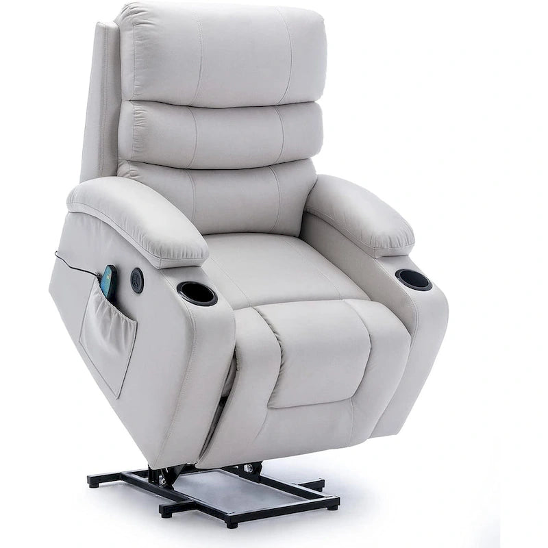 Fauteuil inclinable releveur avec fonction massage et chauffage, en cuir PU, porte-gobelets, port USB, marron et noir