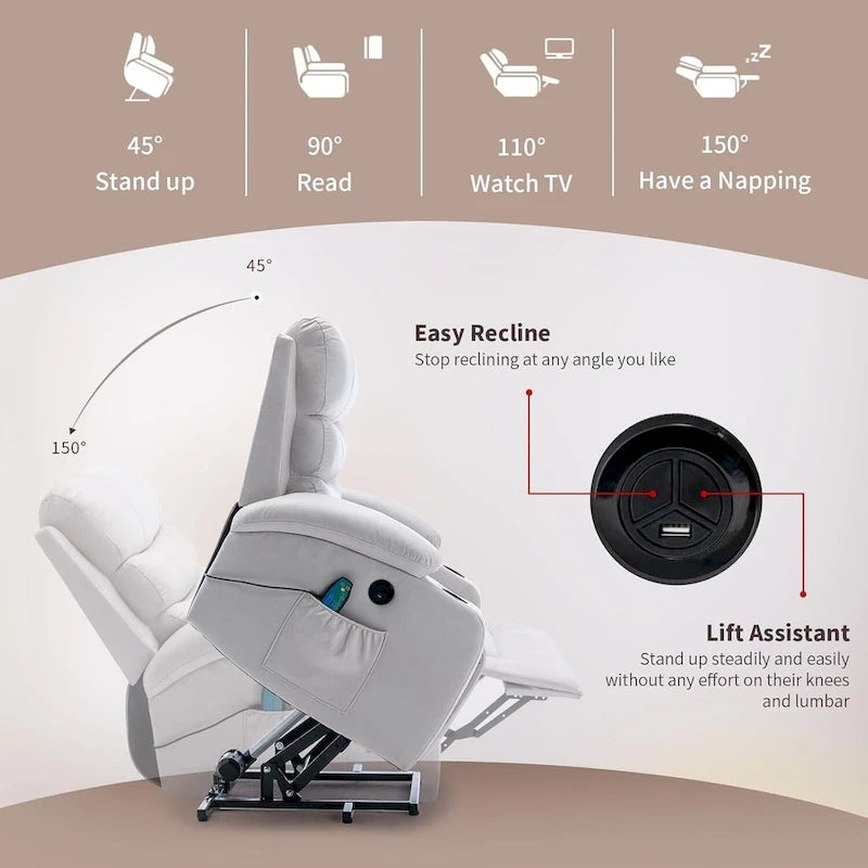 Fauteuil inclinable releveur avec fonction massage et chauffage, en cuir PU, porte-gobelets, port USB, marron et noir