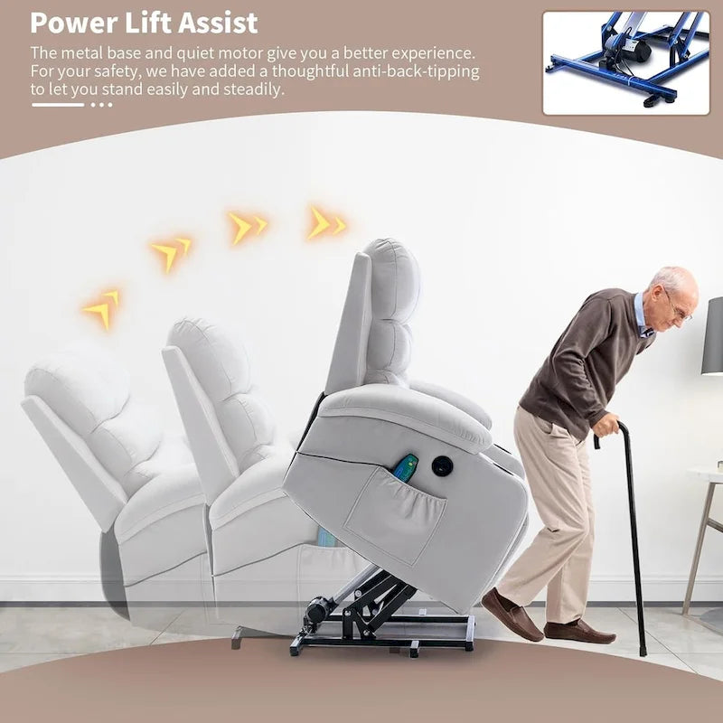 Fauteuil inclinable releveur avec fonction massage et chauffage, en cuir PU, porte-gobelets, port USB, marron et noir