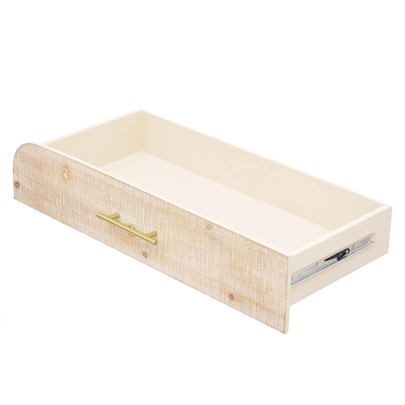 Console incurvée de style rétro avec deux tiroirs, détails cannelés, bois naturel noir antique