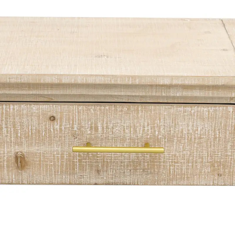 Console incurvée de style rétro avec deux tiroirs, détails cannelés, bois naturel noir antique