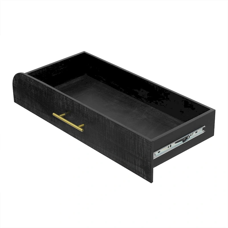 Console incurvée de style rétro avec deux tiroirs, détails cannelés, bois naturel noir antique