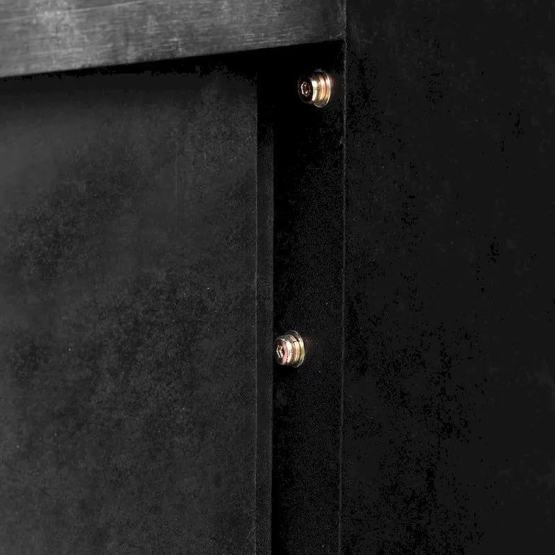 Console incurvée de style rétro avec deux tiroirs, détails cannelés, bois naturel noir antique