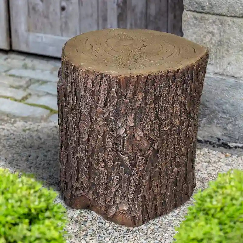 Table d'appoint souche de faux chêne marron en GFRC, tabouret de jardin, décor extérieur