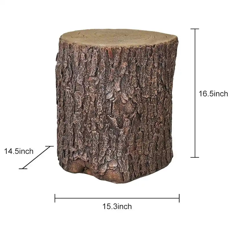 Table d'appoint souche de faux chêne marron en GFRC, tabouret de jardin, décor extérieur