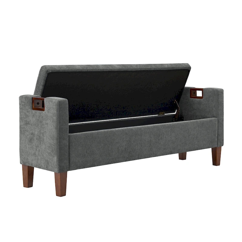 Banc de rangement capitonné avec pieds en bois massif et poignées intégrées