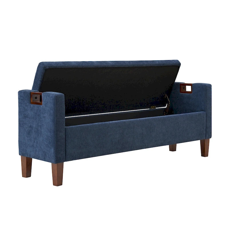 Banc de rangement capitonné avec pieds en bois massif et poignées intégrées
