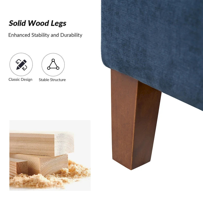 Banc de rangement capitonné avec pieds en bois massif et poignées intégrées