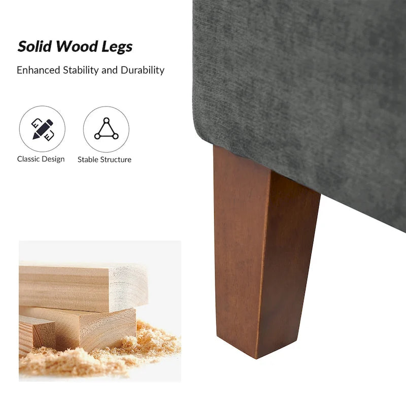 Banc de rangement capitonné avec pieds en bois massif et poignées intégrées