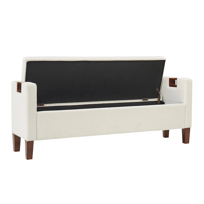 Banc de rangement capitonné avec pieds en bois massif et poignées intégrées