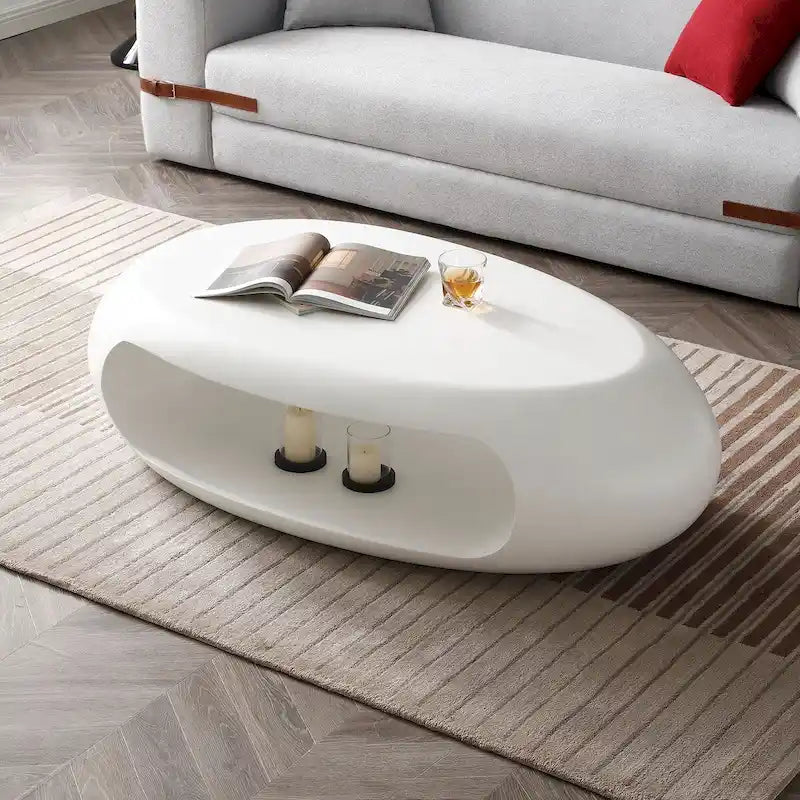 Table basse ovale creuse en fibre de verre blanche et noire, table centrale de salon moderne