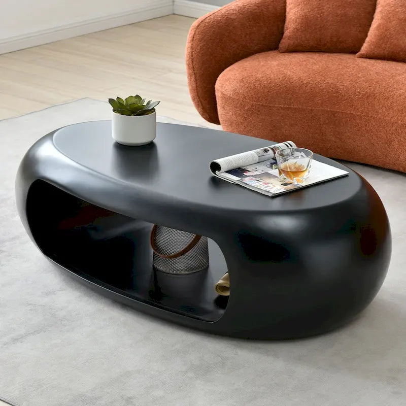 Table basse ovale creuse en fibre de verre blanche et noire, table centrale de salon moderne