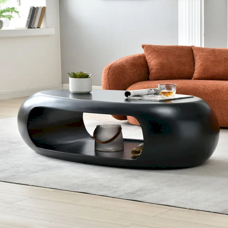 Table basse ovale creuse en fibre de verre blanche et noire, table centrale de salon moderne