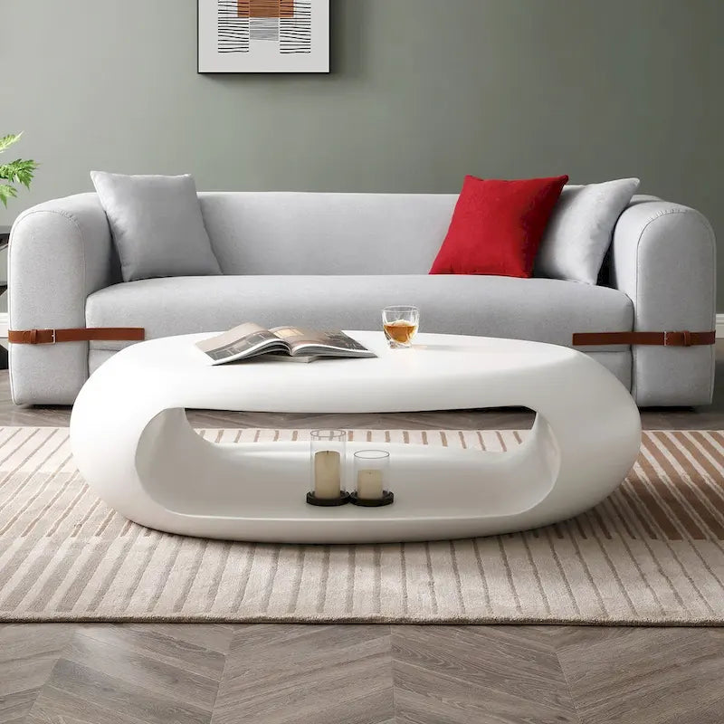 Table basse ovale creuse en fibre de verre blanche et noire, table centrale de salon moderne